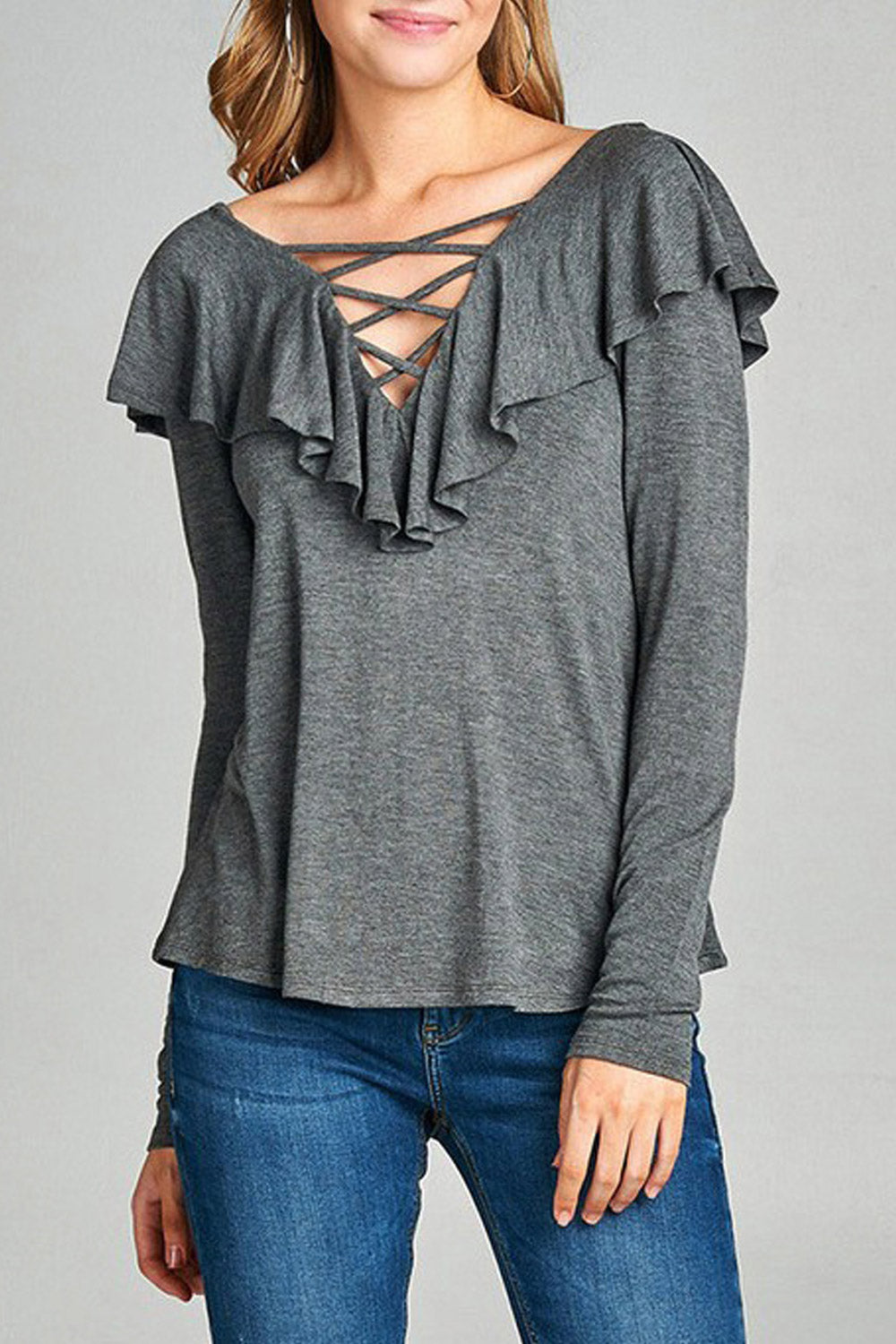 Women Long Sleeve Ruffle Summer Blouse