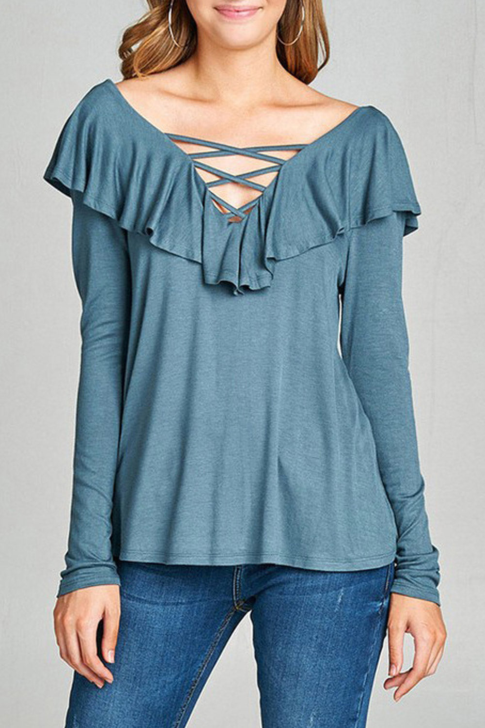 Women Long Sleeve Ruffle Summer Blouse