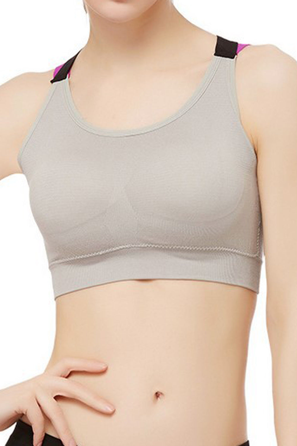 Women Double Cross Strap Solid Colored Stretchy Sports Bra