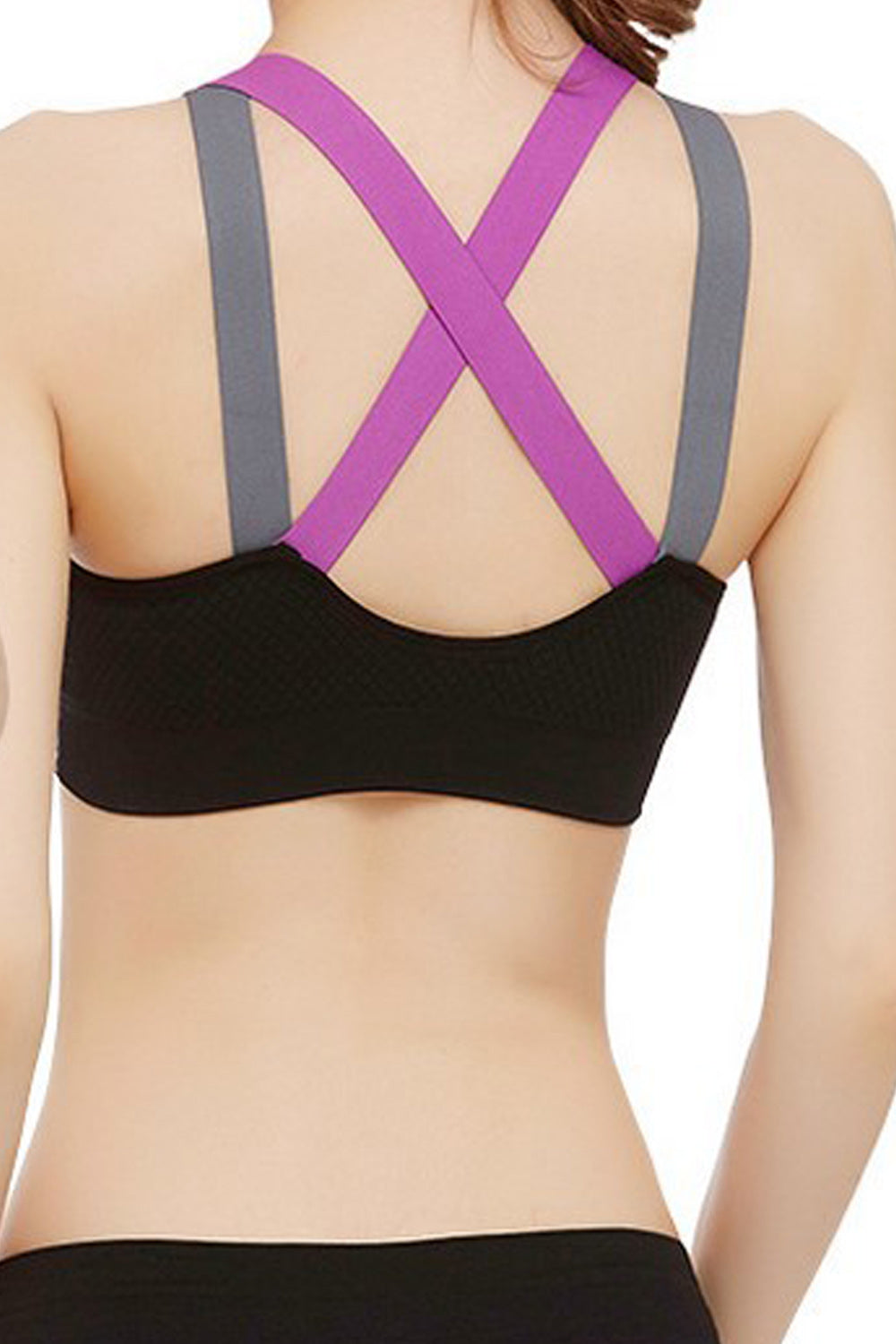 Women Double Cross Strap Solid Colored Stretchy Sports Bra