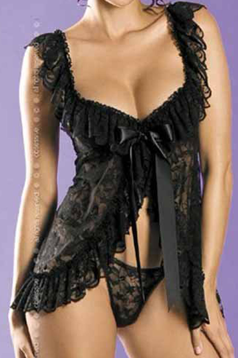 Women Alluring Lace Pattern Knotted Bust Easy Straped Shoulder Relaxed Fit & Comfortable Nightwear Lingerie