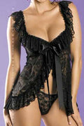 Women Alluring Lace Pattern Knotted Bust Easy Straped Shoulder Relaxed Fit & Comfortable Nightwear Lingerie