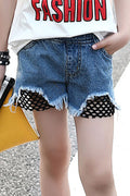 Kids Girls Casual Elastic Waist Irregular Denim Shorts