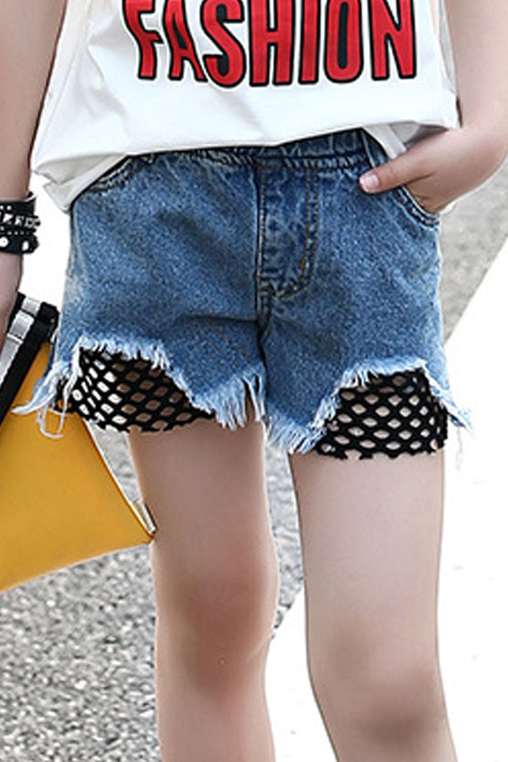 Kids Girls Casual Elastic Waist Irregular Denim Shorts