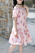 Kids Girls Bow Sleeve Elasticated Cold Shoulder Dress