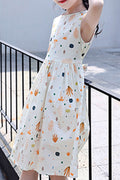 Kids Girls Round Neck Printed Cotton Flower Dress