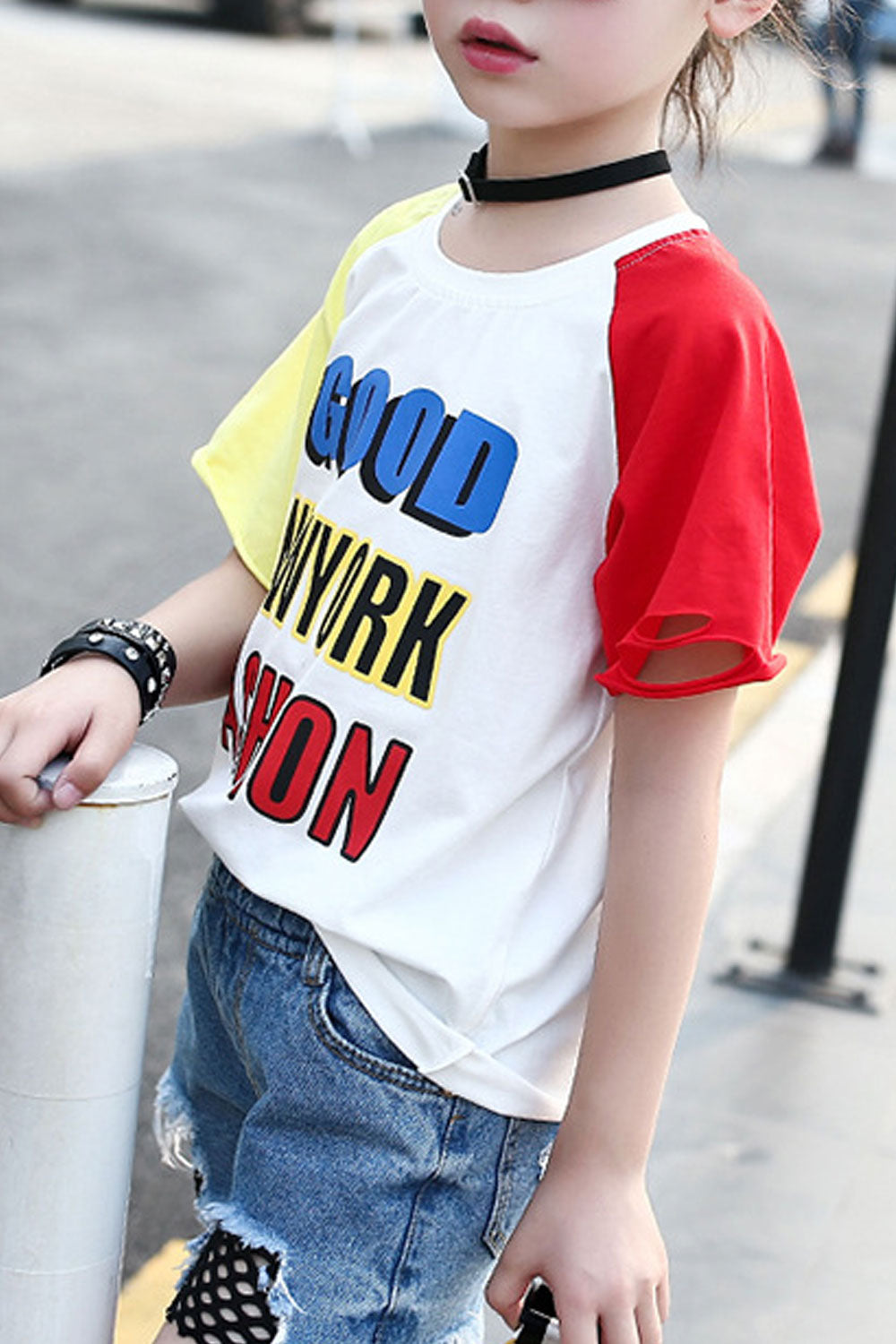 Kids Girls Cute Graphic Contrast Casual T-Shirt