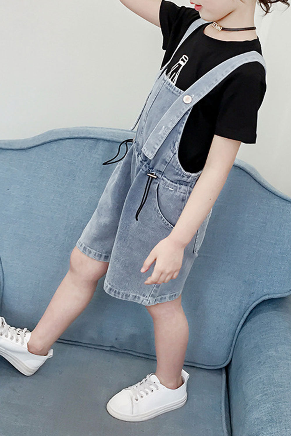 Kids Girls Solid Pattern Thick Strap Denim Pant
