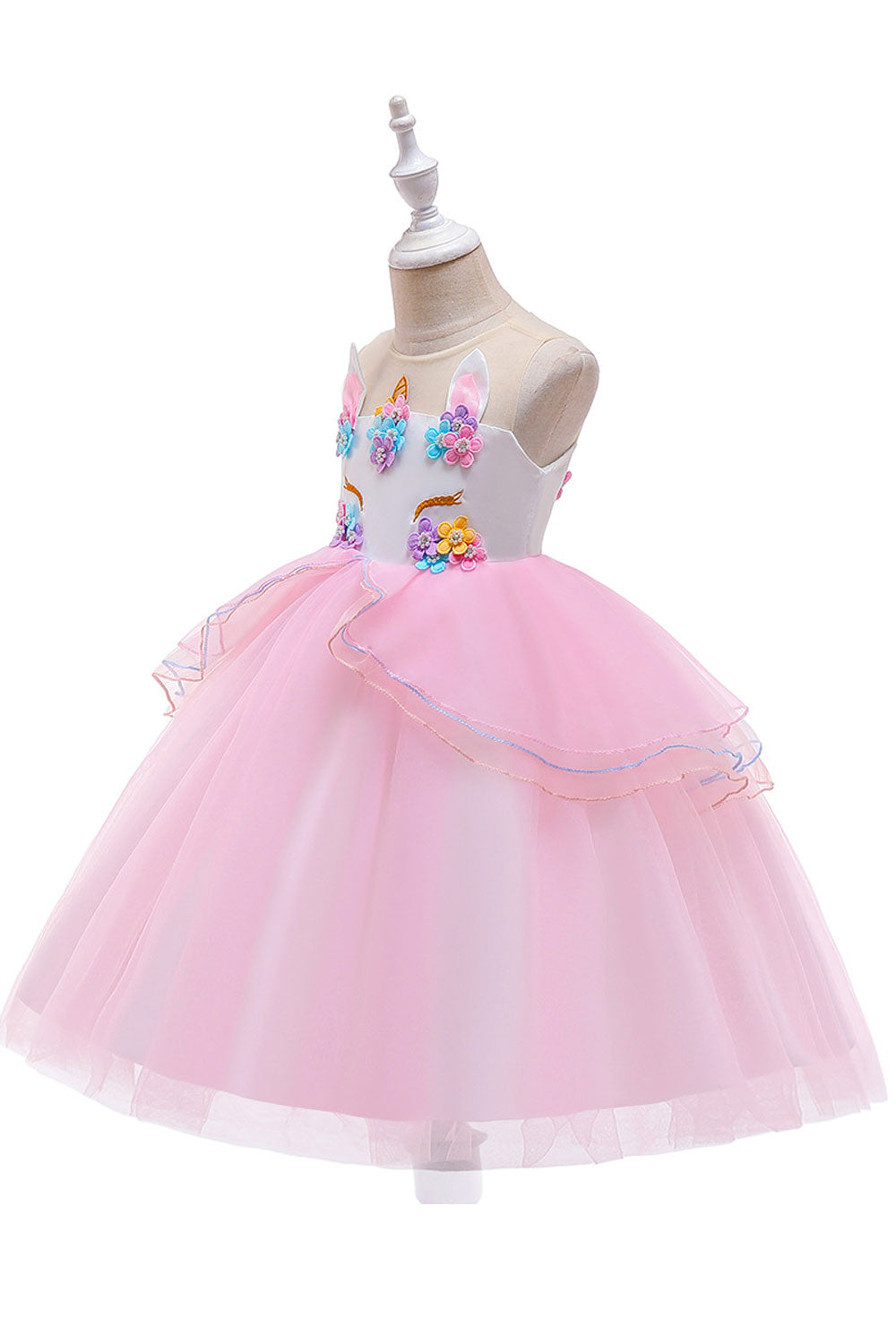 Kids Girls Colorfull Flower Ball Gown Princess Dress