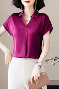 Women Fashion Collar Neck Silky Shirt
