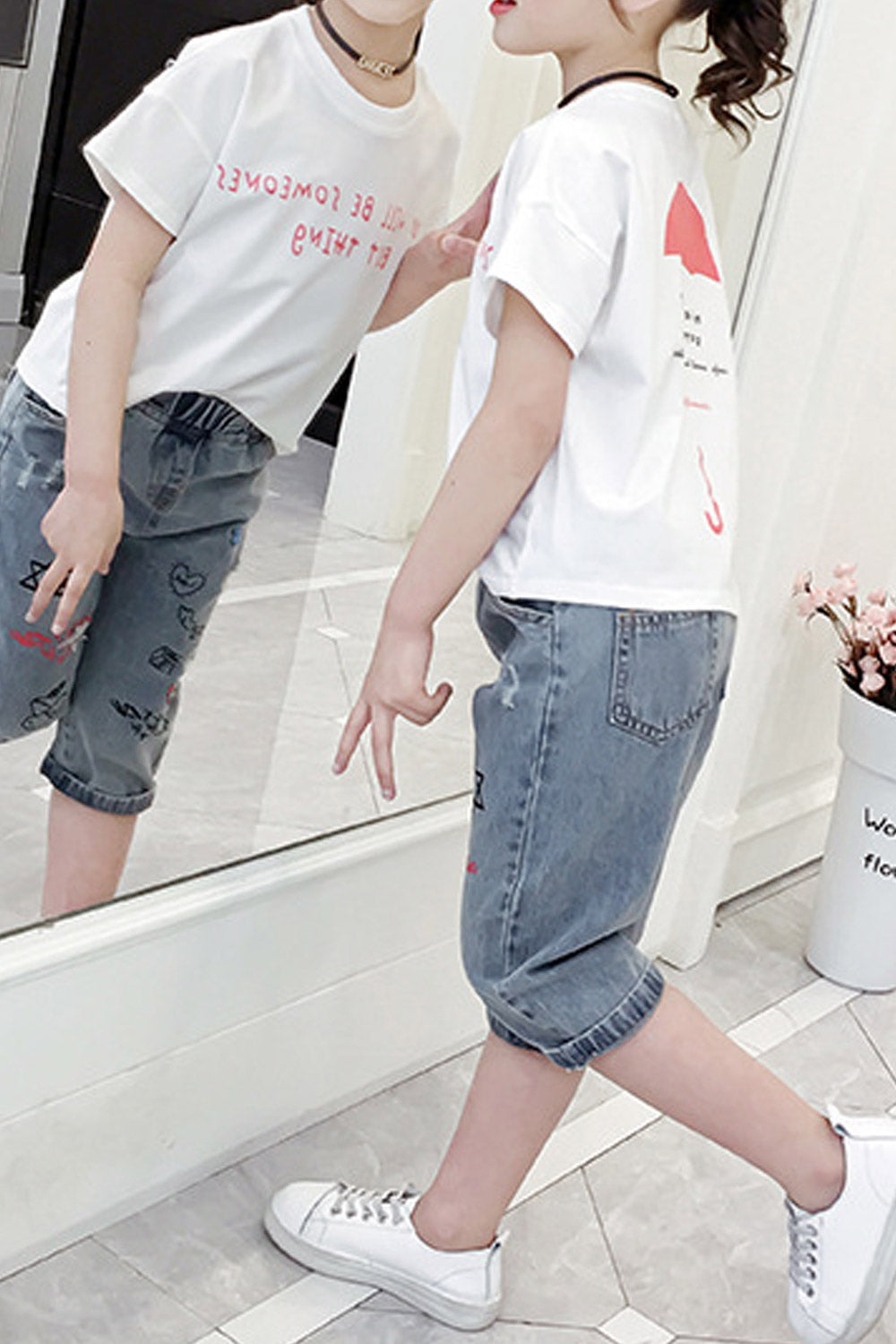 Kids Girls Loose Graphic Summer Vacation T-Shirt