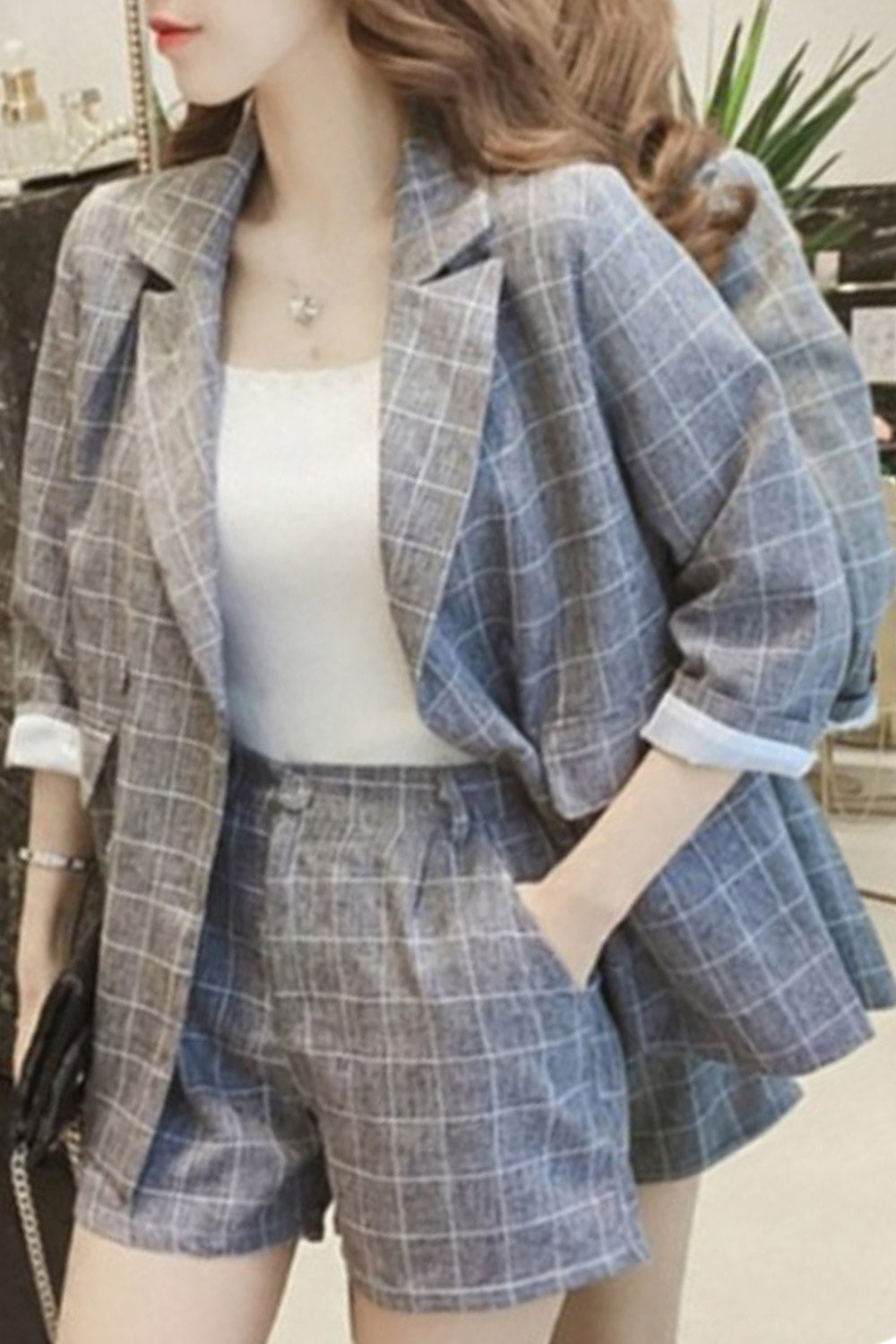 Women Summer Fashion Plaid Two Piece Suit