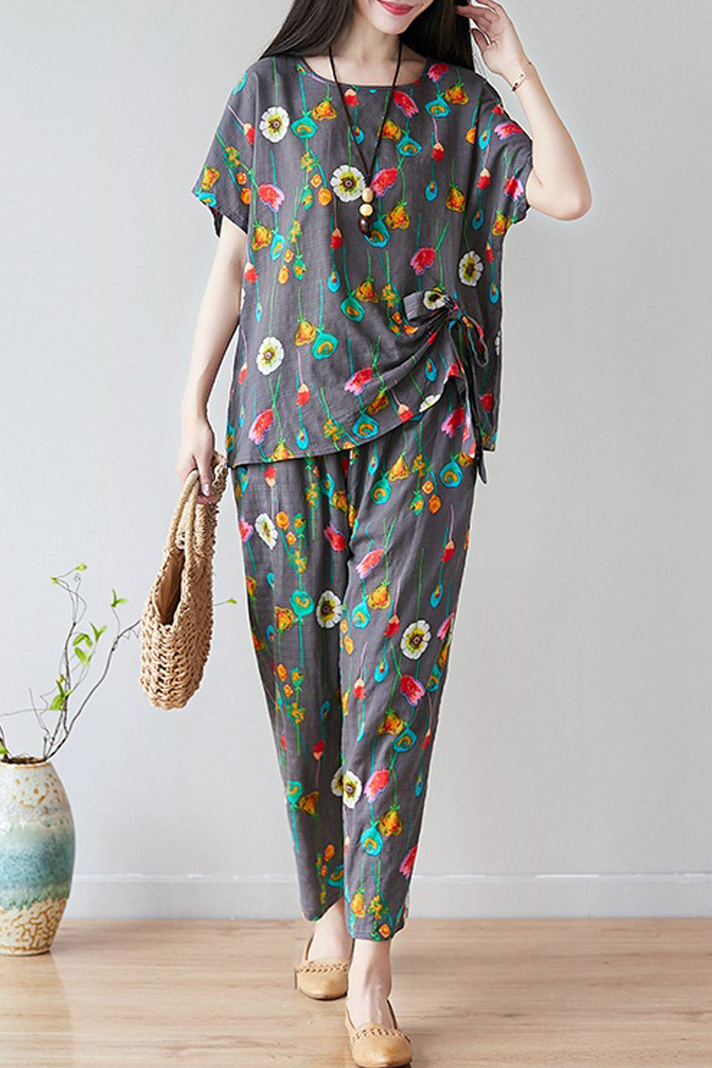 Women Loose Fit Printed Two Piece Summer Suit