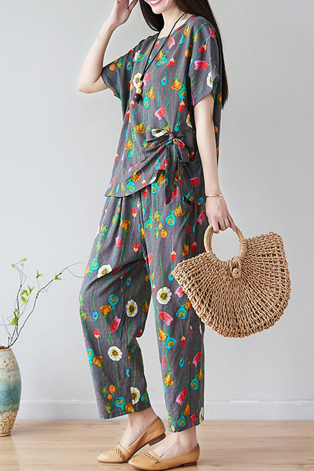 Women Loose Fit Printed Two Piece Summer Suit