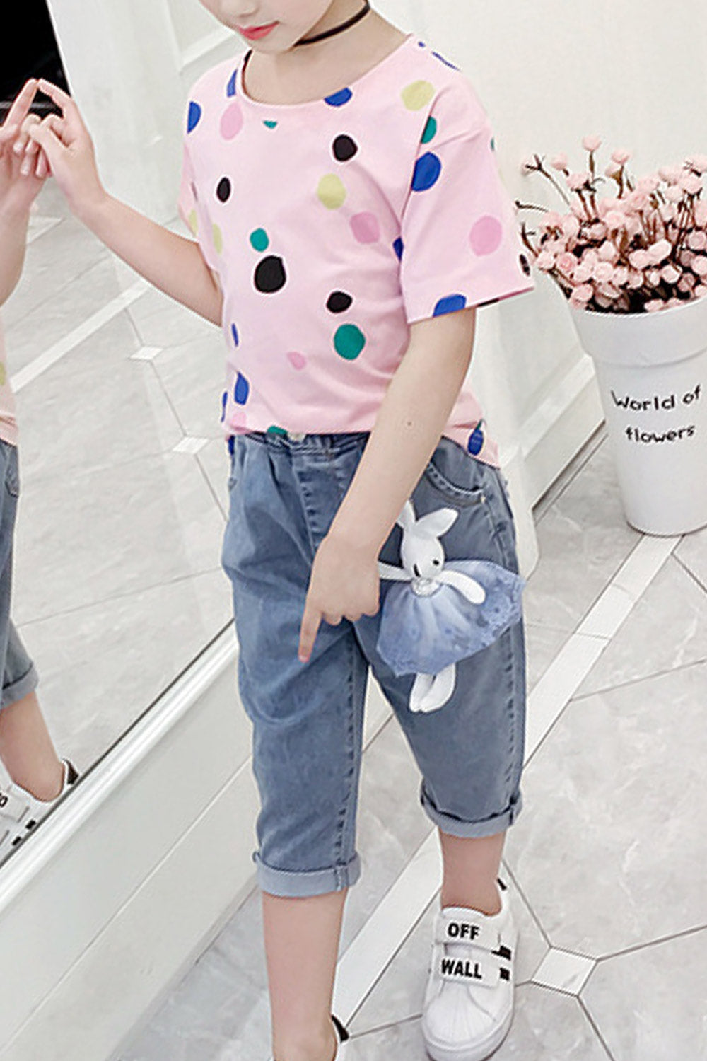 Kids Girls Colorfull Polka Dot Loose Summer T-Shirt