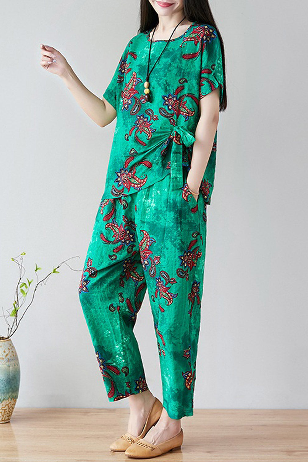 Women Printed Cotton & Linen Two Piece Suit