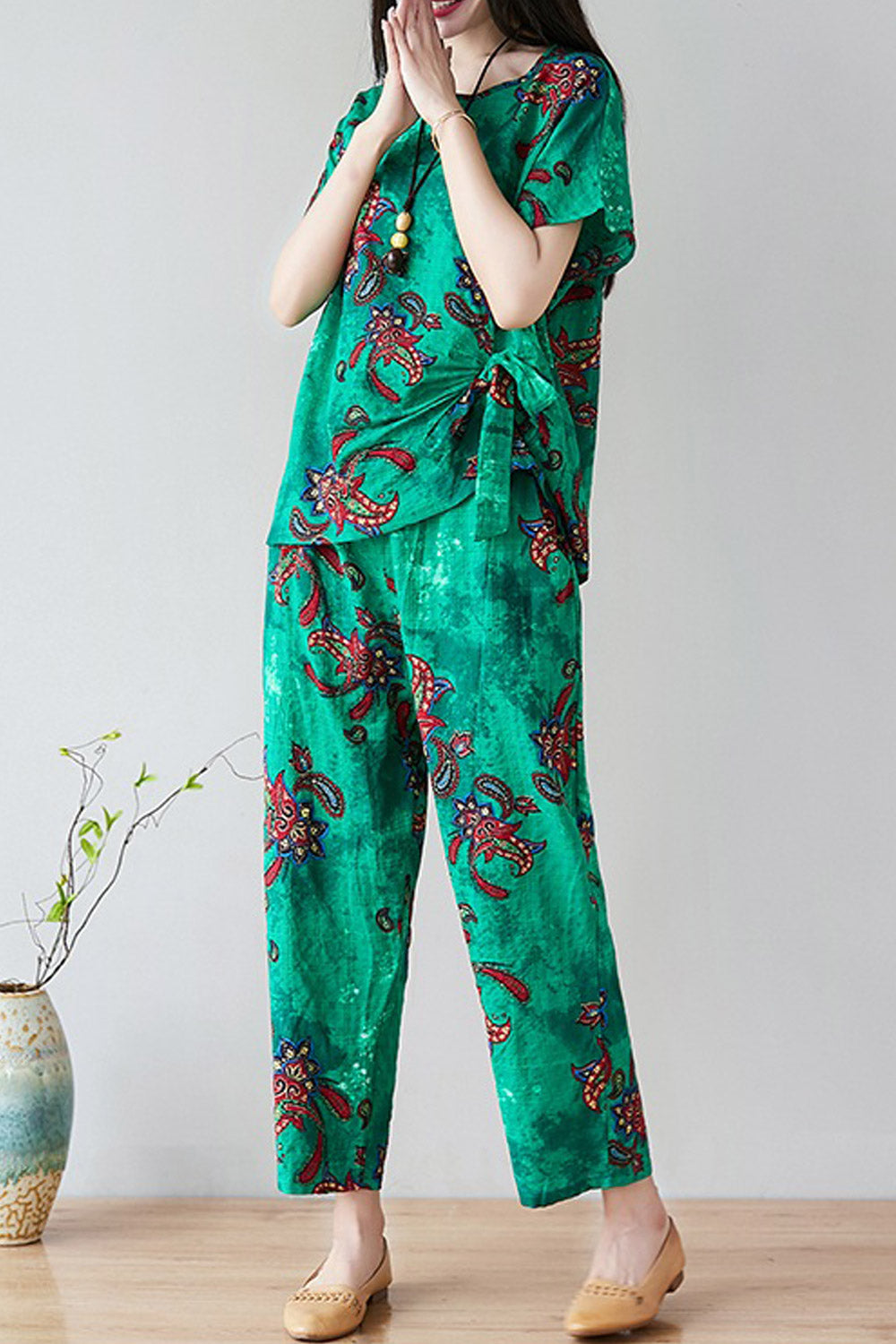 Women Printed Cotton & Linen Two Piece Suit