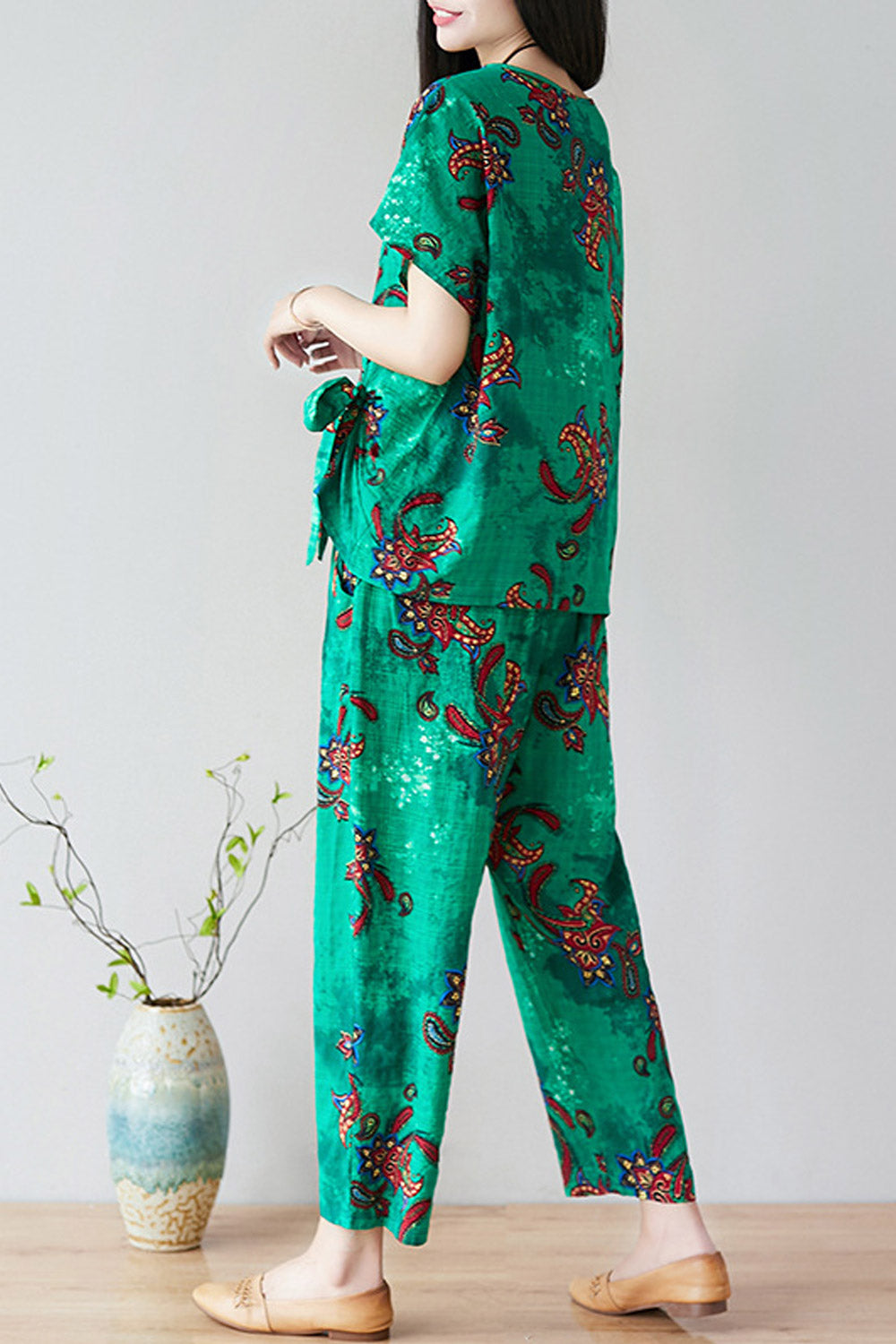 Women Printed Cotton & Linen Two Piece Suit
