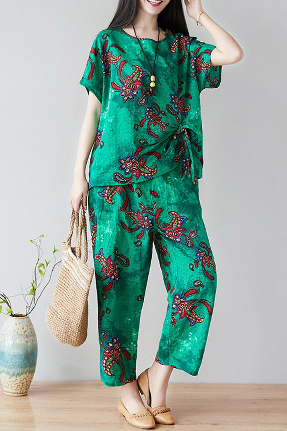 Women Printed Cotton & Linen Two Piece Suit