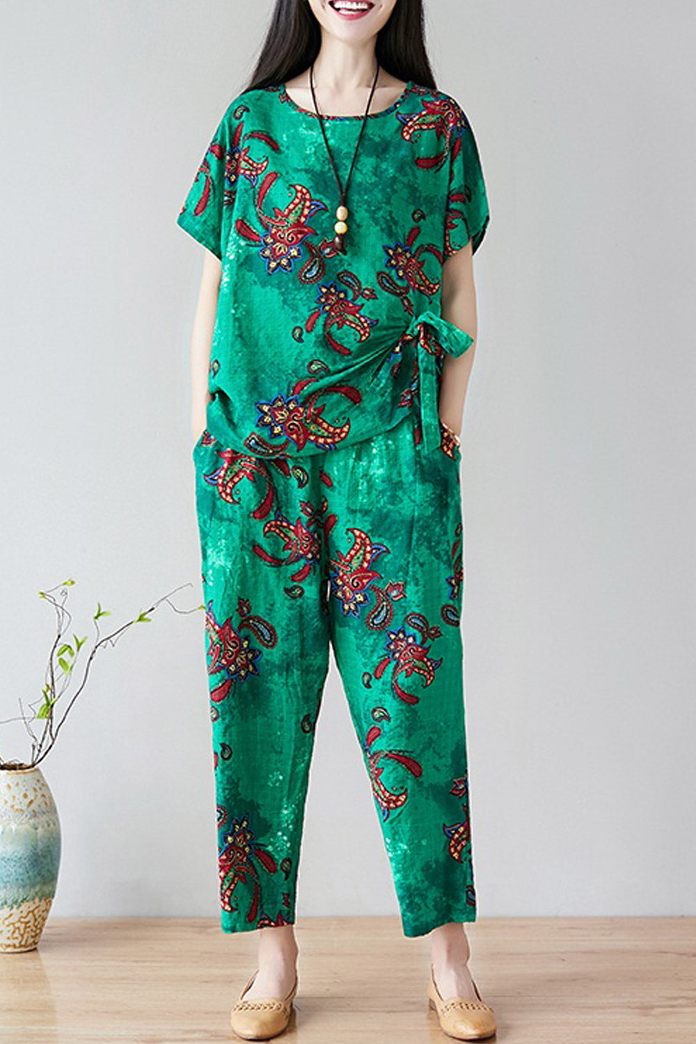 Women Printed Cotton & Linen Two Piece Suit