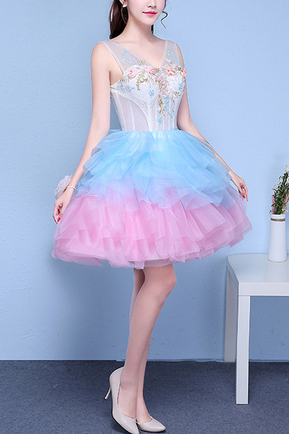 Women Attractive Deep Neck Elegant Wedding Dress