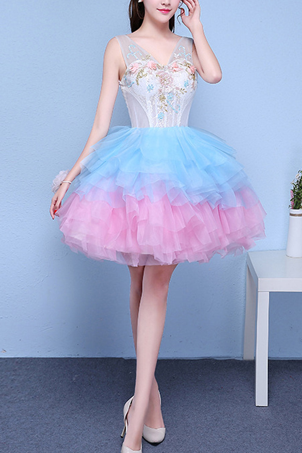 Women Attractive Deep Neck Elegant Wedding Dress