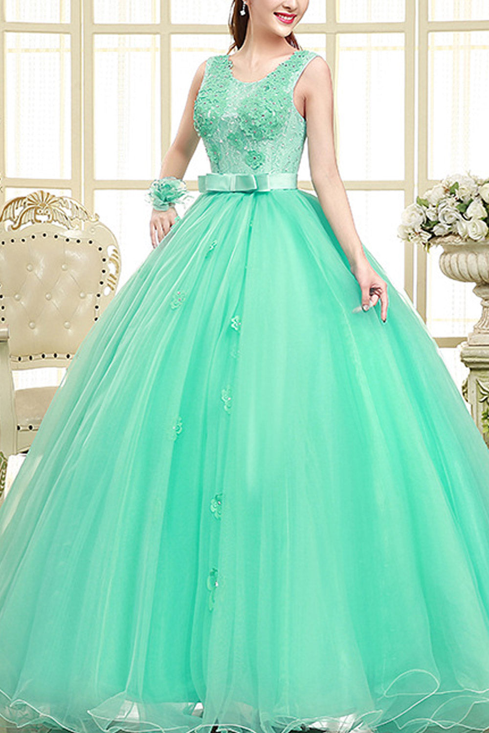 Women Scoop Neck Sleeveless Birthday Party Dress