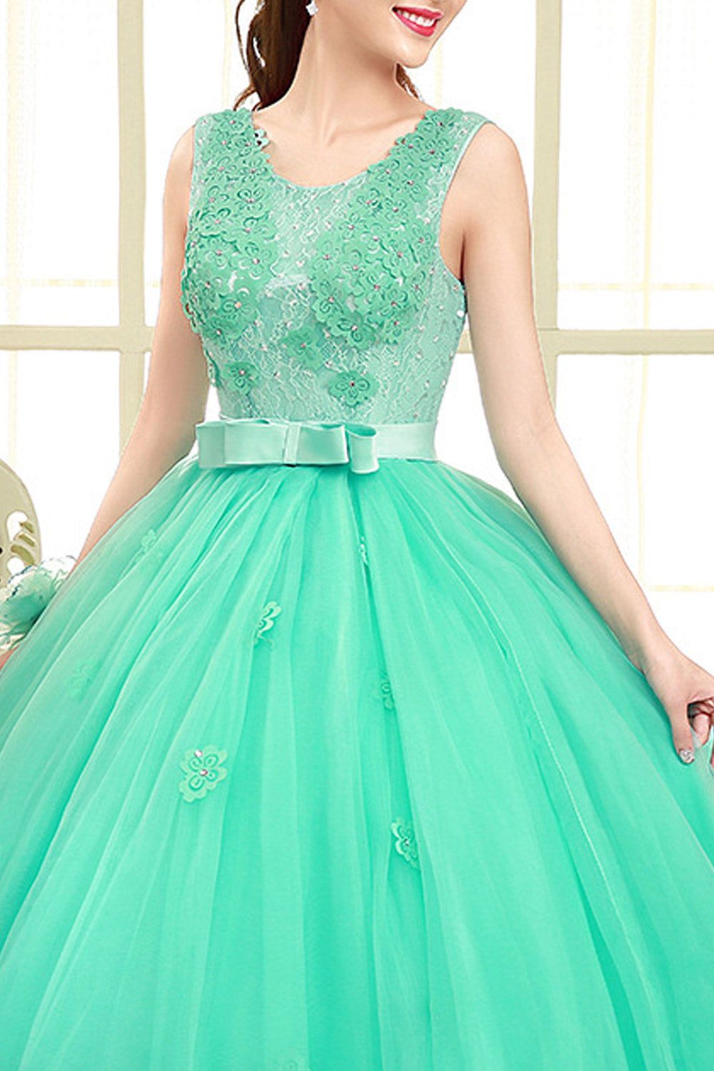 Women Scoop Neck Sleeveless Birthday Party Dress