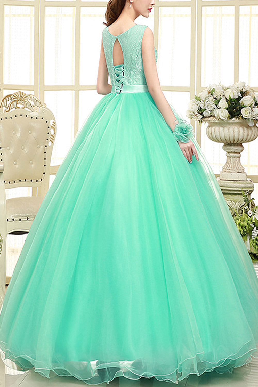 Women Scoop Neck Sleeveless Birthday Party Dress