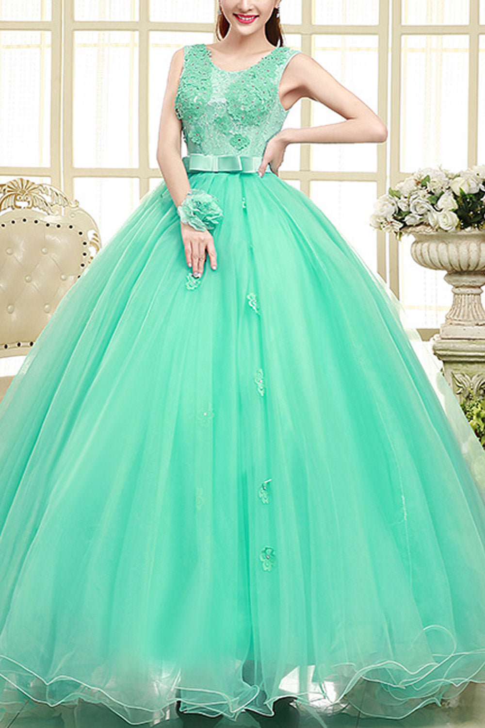 Women Scoop Neck Sleeveless Birthday Party Dress
