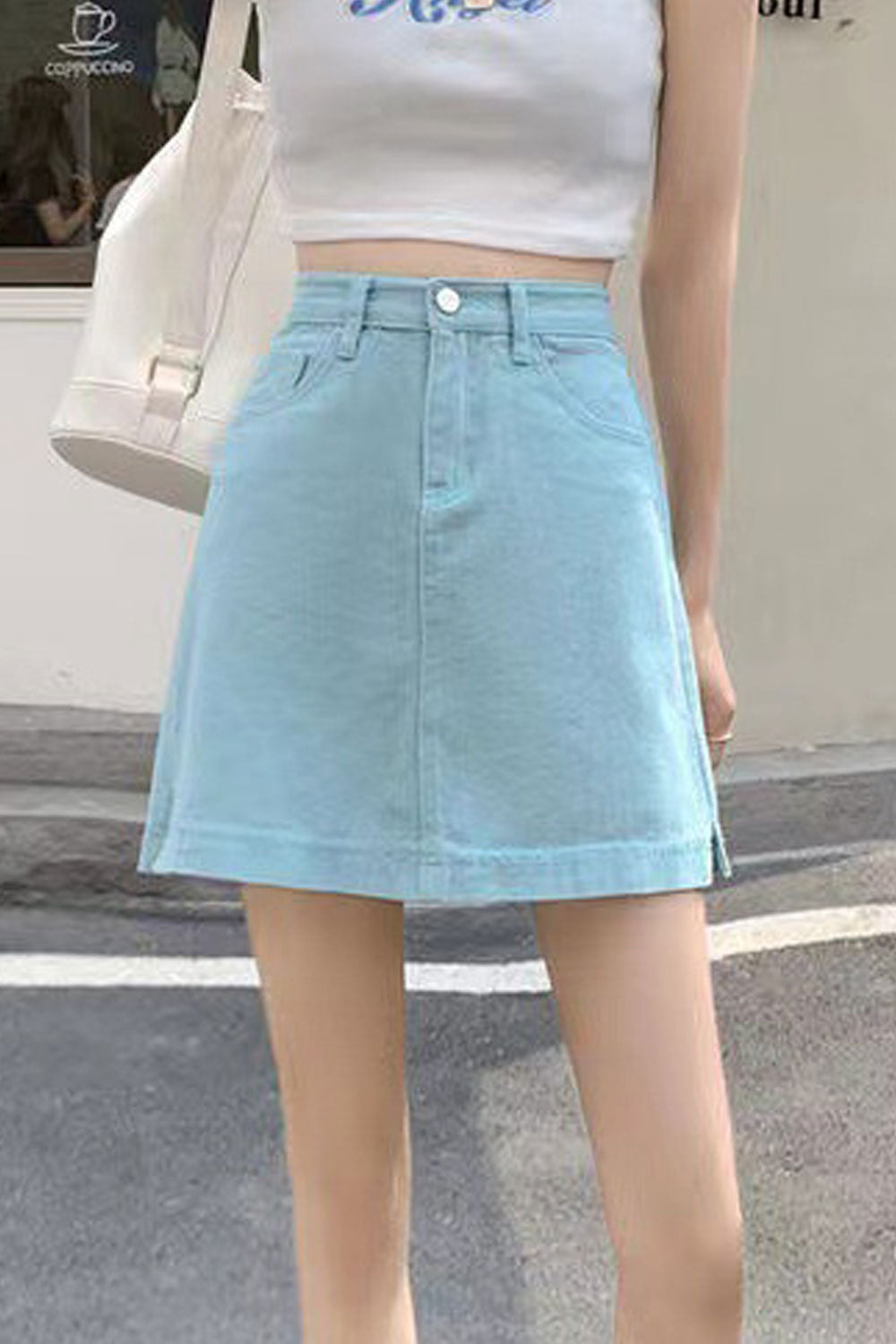 Women Summer High Waist Lovely Solid Colored Restful & Breathable Short Denim Skirt