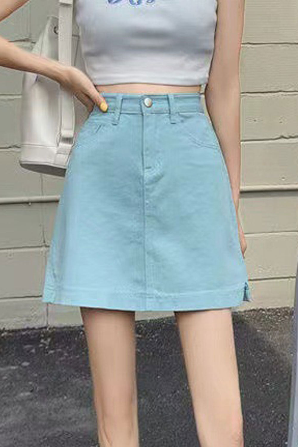 Women Summer High Waist Lovely Solid Colored Restful & Breathable Short Denim Skirt