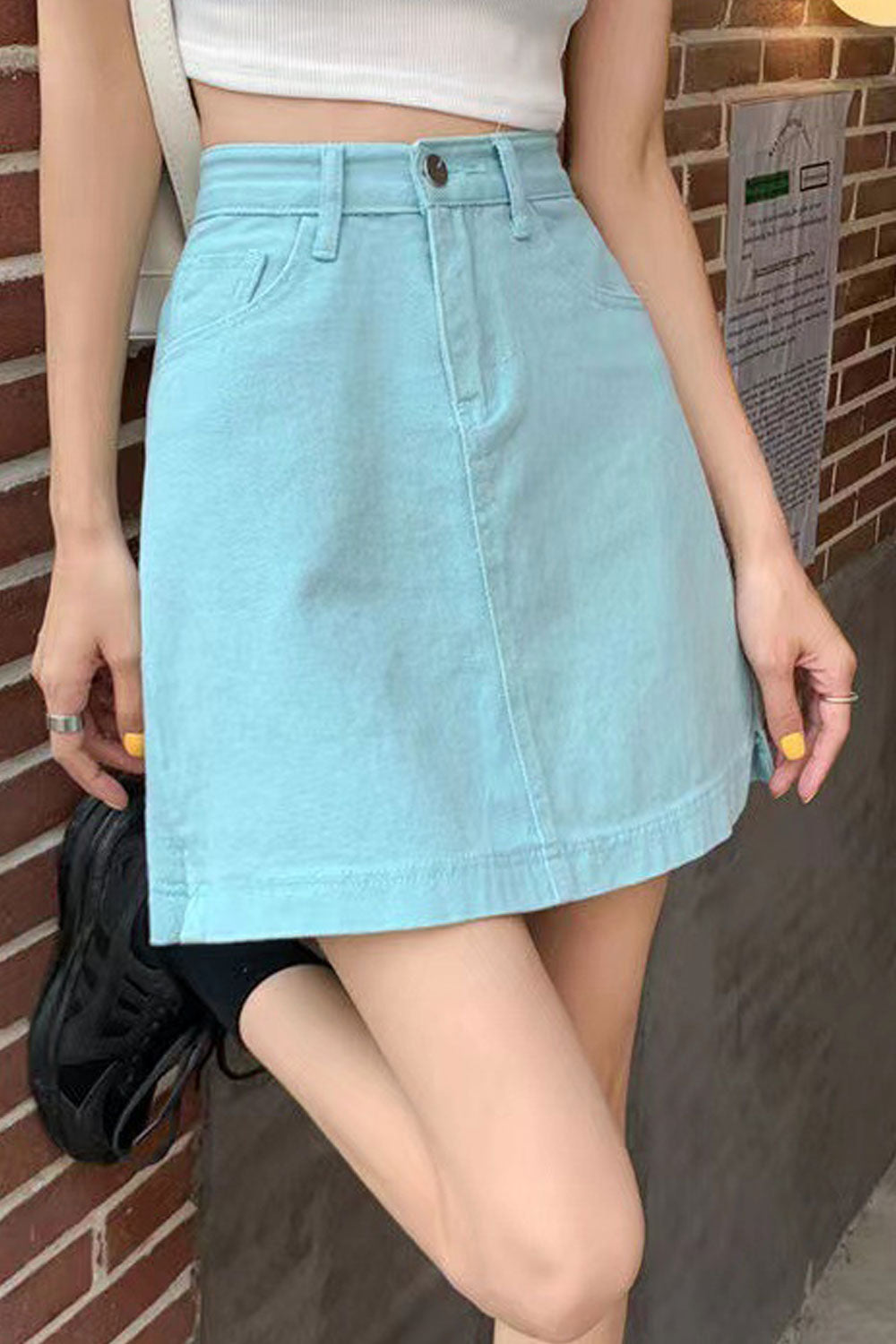 Women Summer High Waist Lovely Solid Colored Restful & Breathable Short Denim Skirt