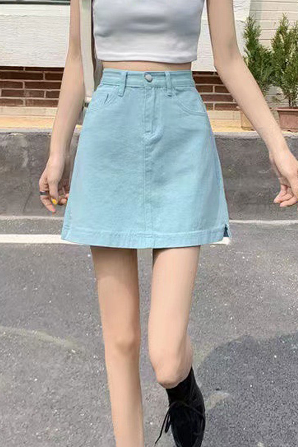 Women Summer High Waist Lovely Solid Colored Restful & Breathable Short Denim Skirt