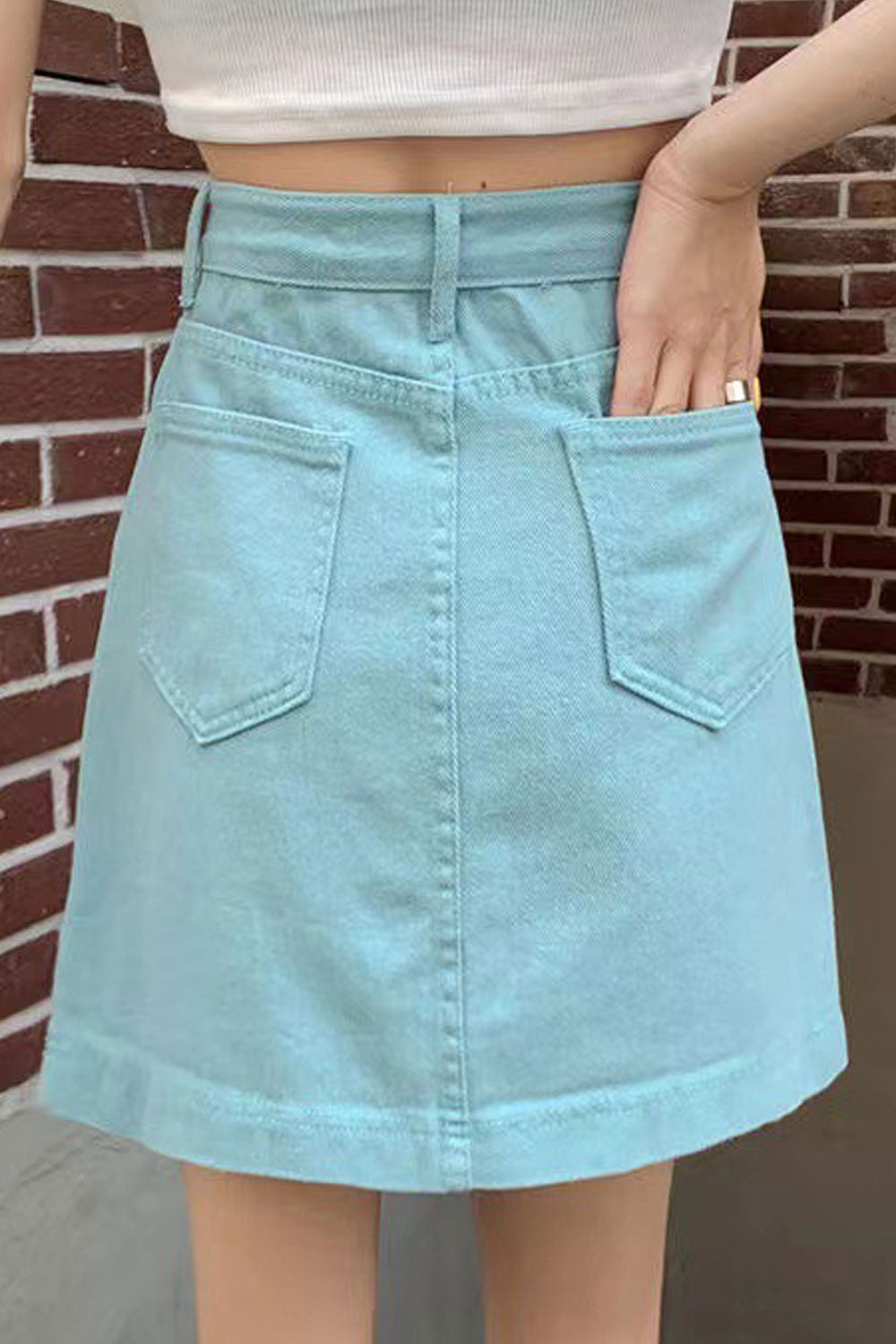 Women Summer High Waist Lovely Solid Colored Restful & Breathable Short Denim Skirt