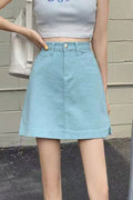 Women Summer High Waist Lovely Solid Colored Restful & Breathable Short Denim Skirt