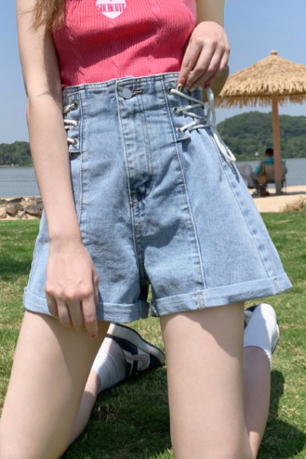 Women Fantastic Solid Colored Ultra-High Waist Loose Styled Summer Casual Denim Short