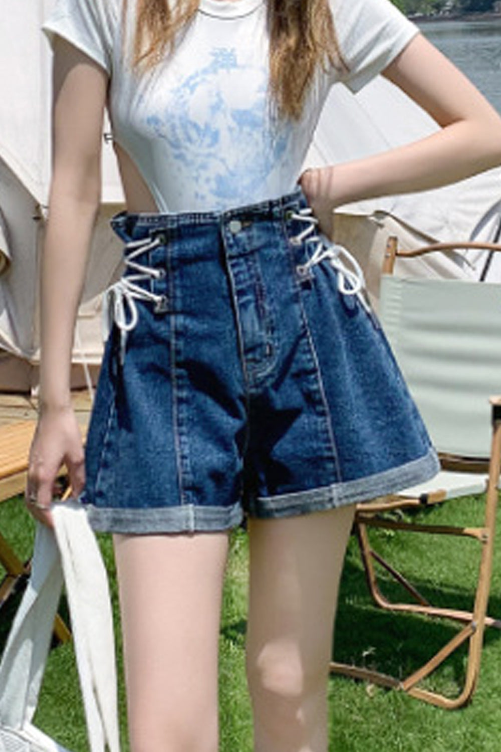 Women Fantastic Solid Colored Ultra-High Waist Loose Styled Summer Casual Denim Short