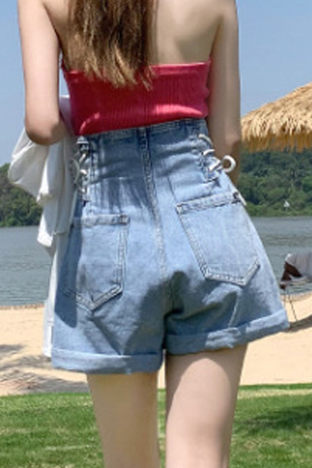 Women Fantastic Solid Colored Ultra-High Waist Loose Styled Summer Casual Denim Short
