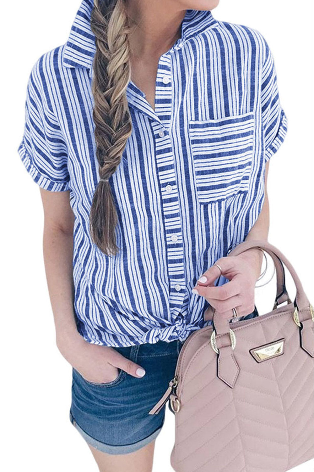 Women Summer Fashion Stripes Pocket Top