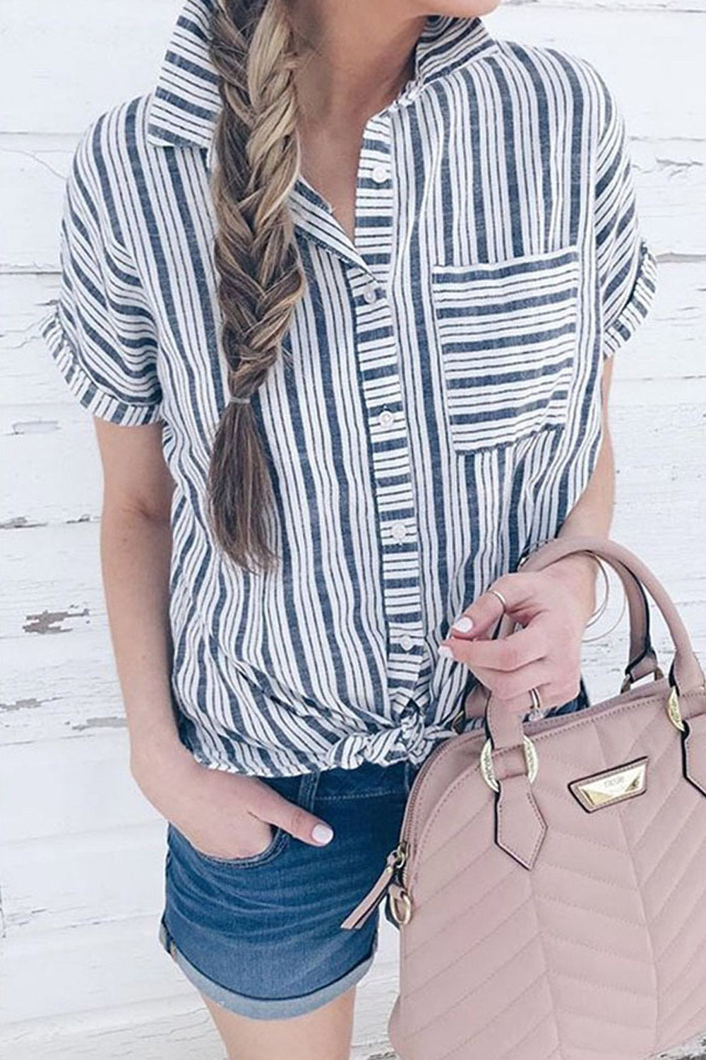 Women Summer Fashion Stripes Pocket Top