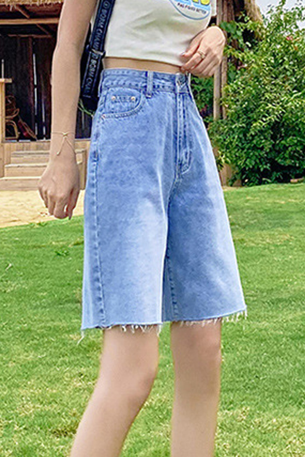 Women Wide-Leg Thin & Restful High Waist Fabulous Solid Colored Summer Convinient Casual Denim Short