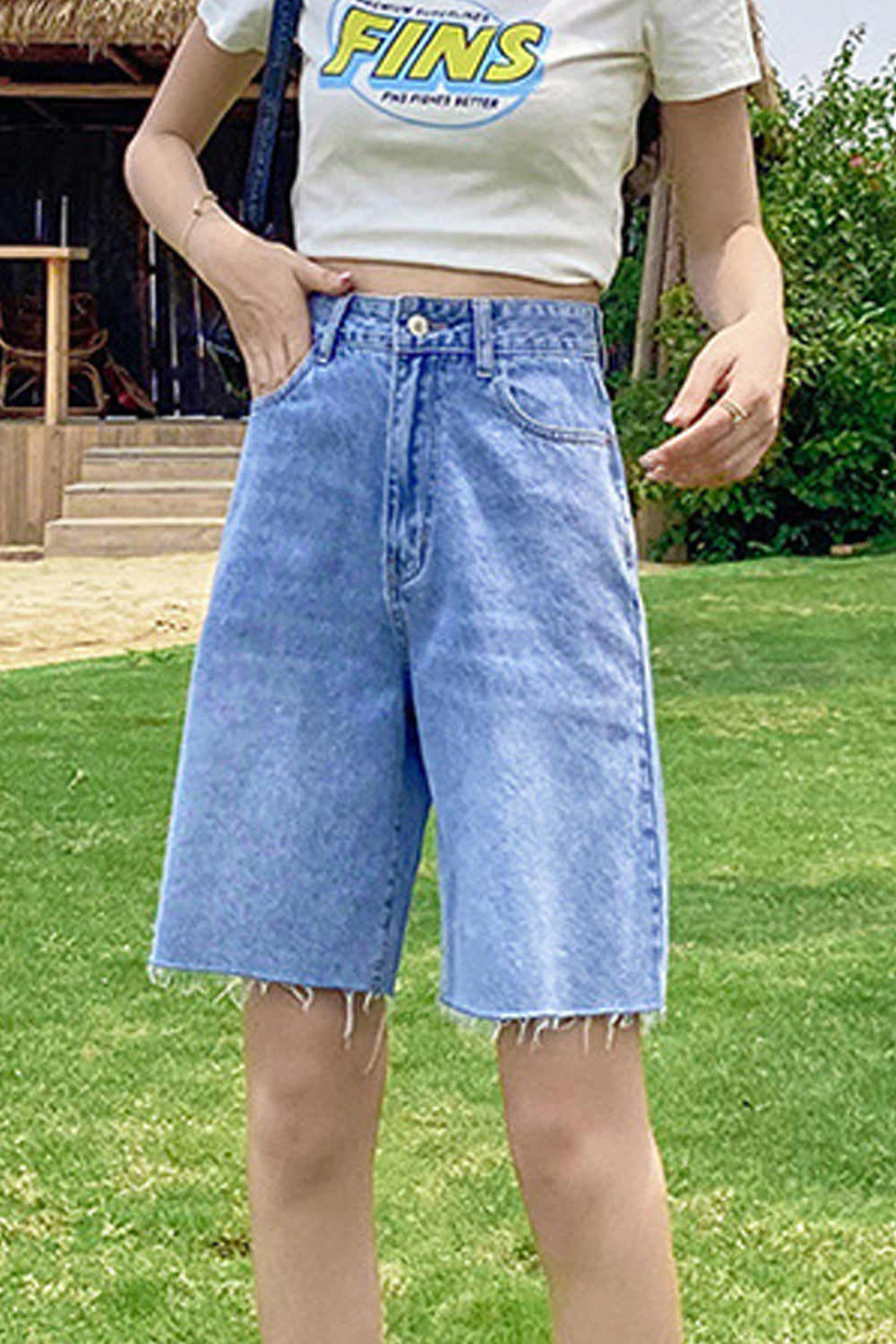 Women Wide-Leg Thin & Restful High Waist Fabulous Solid Colored Summer Convinient Casual Denim Short