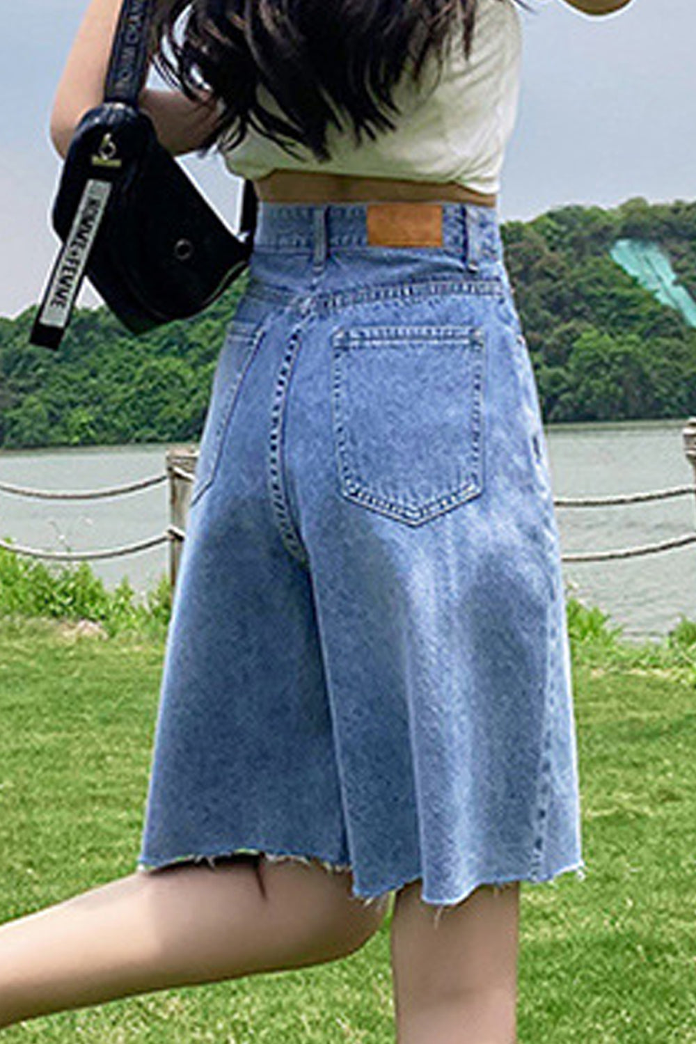 Women Wide-Leg Thin & Restful High Waist Fabulous Solid Colored Summer Convinient Casual Denim Short