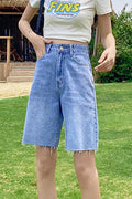 Women Wide-Leg Thin & Restful High Waist Fabulous Solid Colored Summer Convinient Casual Denim Short