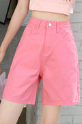 Women Thin & Breathable Wide-Leg Restful High Waist Button Closure Casual Denim Short