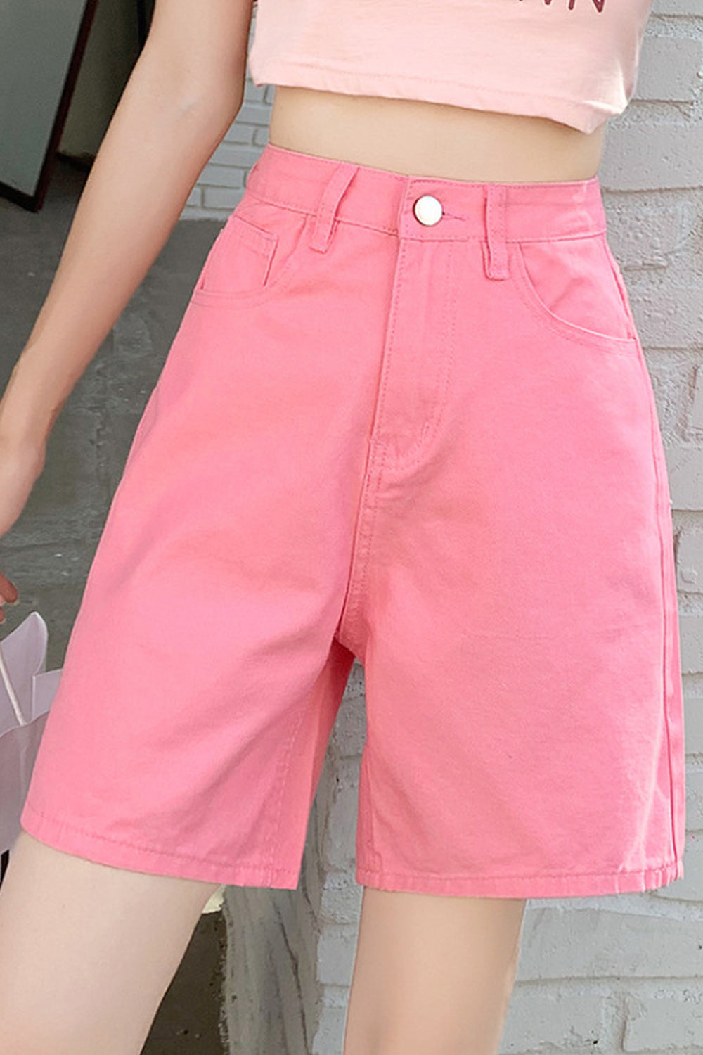 Women Thin & Breathable Wide-Leg Restful High Waist Button Closure Casual Denim Short