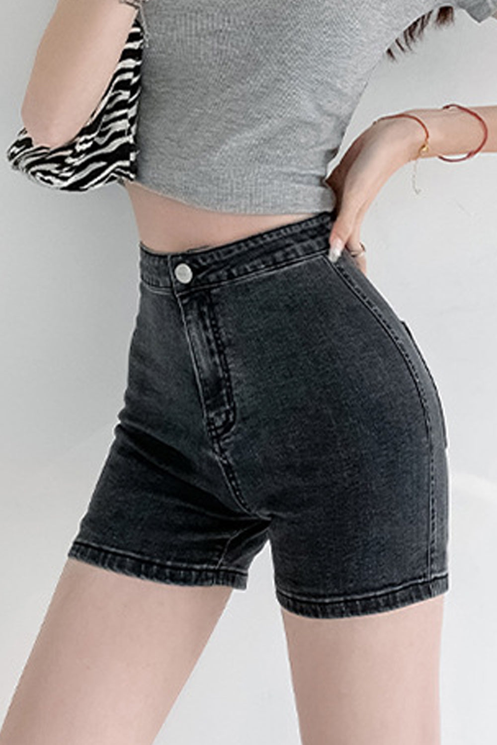 Women Restful & Reliable High Waist Trendy Solid Colored Summer Stretchy Casual Denim Short