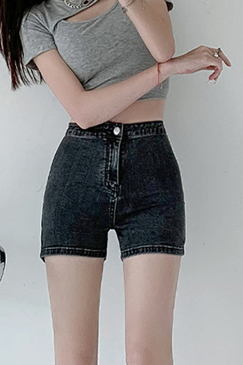 Women Restful & Reliable High Waist Trendy Solid Colored Summer Stretchy Casual Denim Short