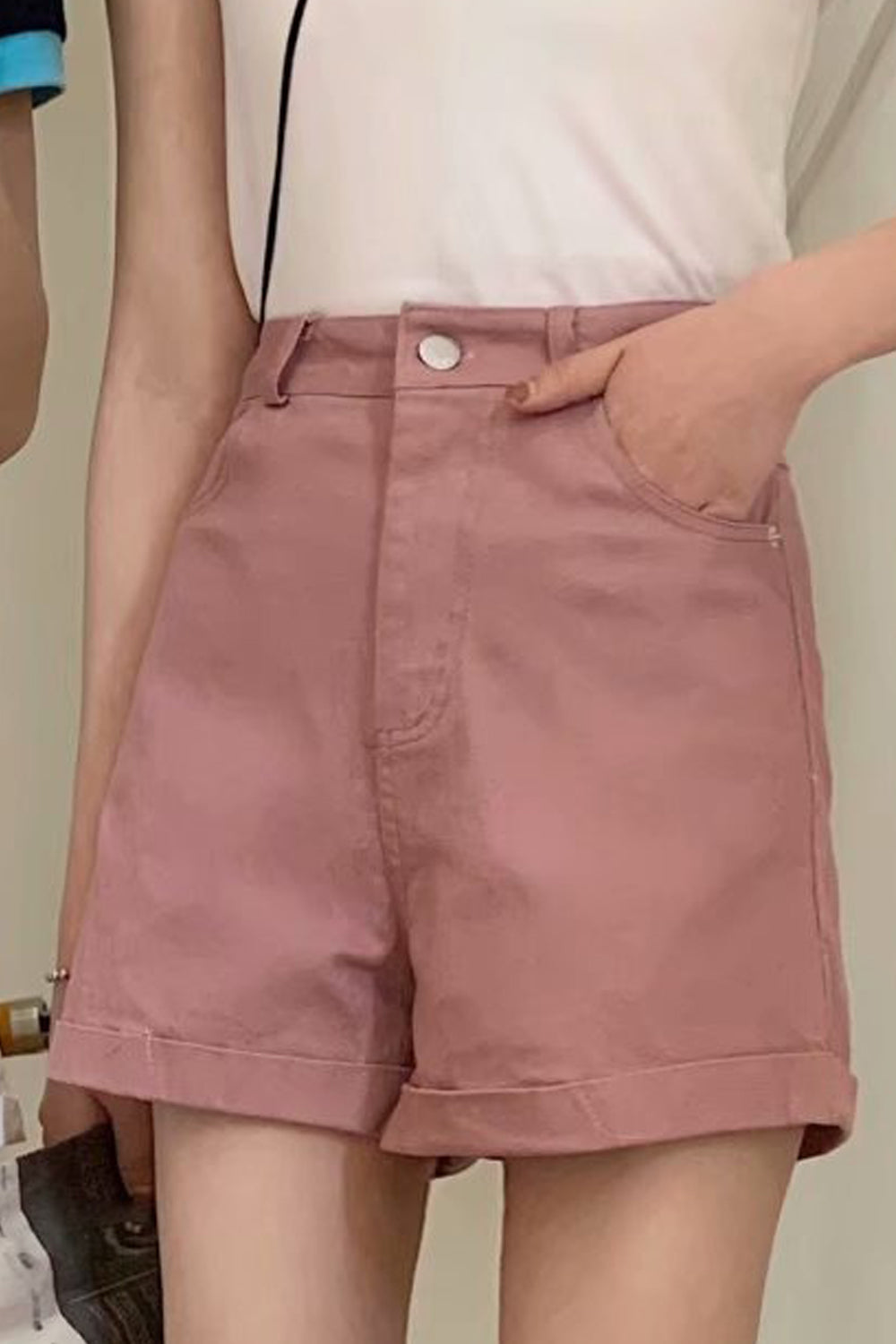 Women Restful Belt Loops High Waist Awesome Solid Colored Wide-Leg Summer Casual Short